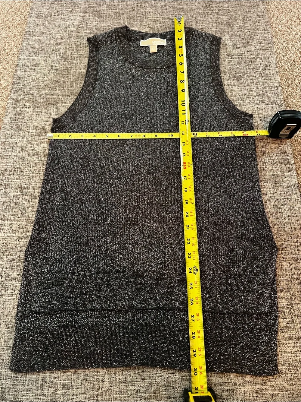 Michael Kors Metallic Knit Sleeveless Sweater Tank XS Black Shimmer
